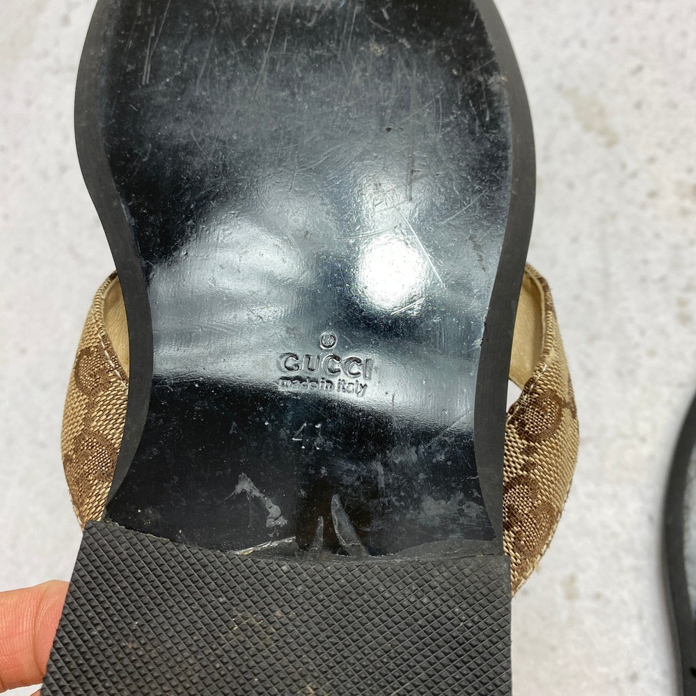 Gucci Sandals Mens 41 Black Brown Iconic GG Monogram Canvas Thong Flip Flop - Picture 10 of 11